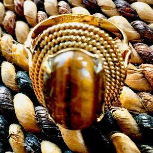 Vintage tiger eye and gold vermeil cocktail ring